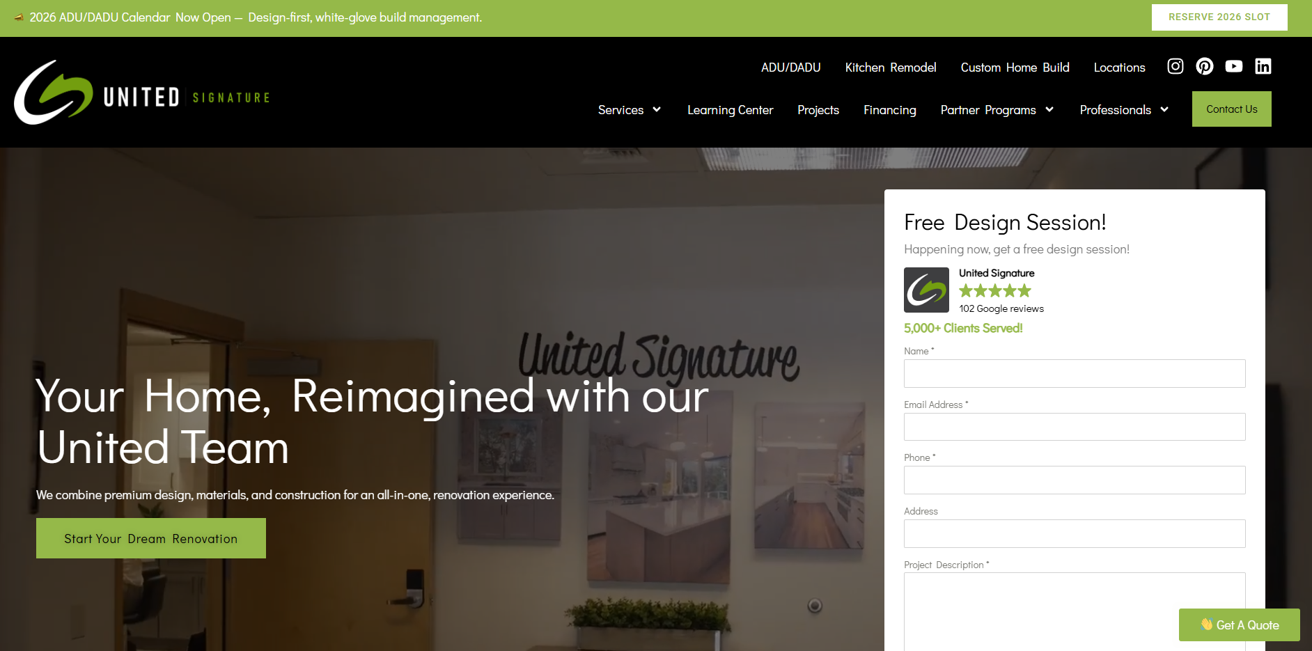 United Signature woningrenovatie website voorbeeld